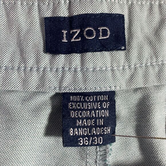 IZOD Pants Chino Flat Front Classic Straight Fit Cotton Casual Mens 36x30 Green - Picture 4 of 7